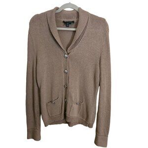Lauren Ralph Lauren Vintage Tan Cotton Neutral Designer Cardigan Sweater Size L